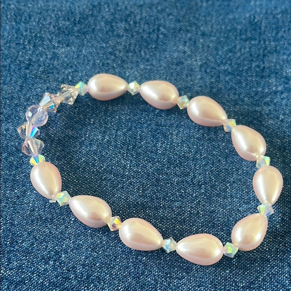 Faux Pearl Stretch Bracelet Swarovski Crystals